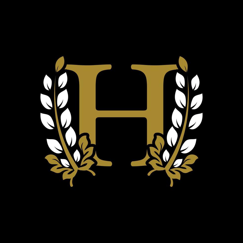 Initial Letter H Linked Monogram Golden Laurel Wreath Logo. Graceful Design for Restaurant, Cafe, Brand name, Badge, Label, luxury identity vector