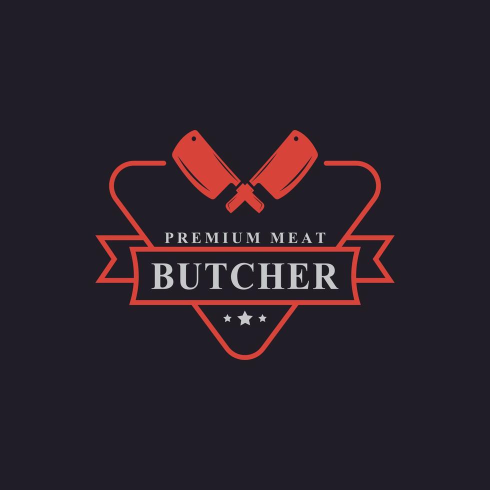 Vintage Retro Badge for Butcher Shop with Crossed Cleavers Logo Design ...