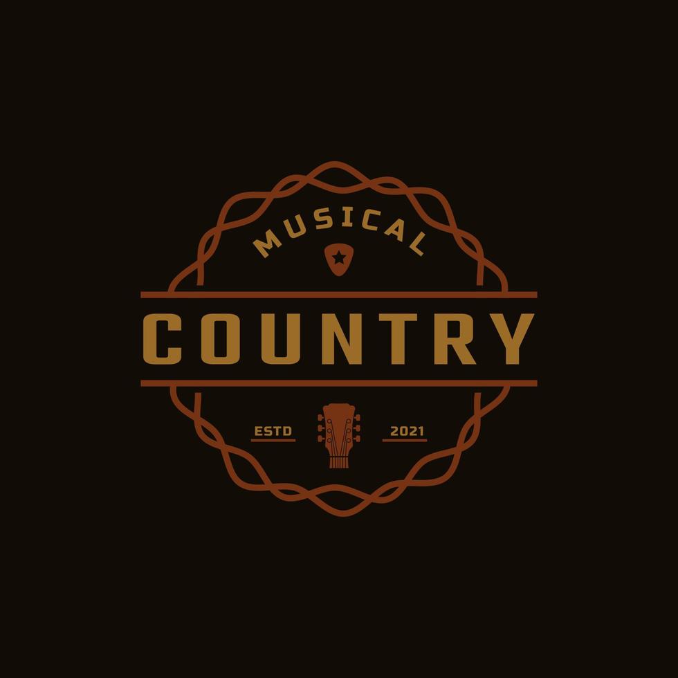 insignia de etiqueta retro vintage clásica para música de guitarra country barra de salón occidental plantilla de diseño de logotipo de vaquero vector