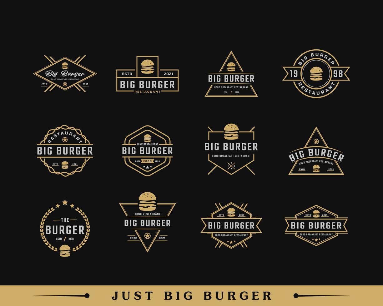 Set of Classic Vintage Retro Label Badge Emblem Ham Beef Patty Burger for Fast Food Restaurant Logo Design Inspiration vector