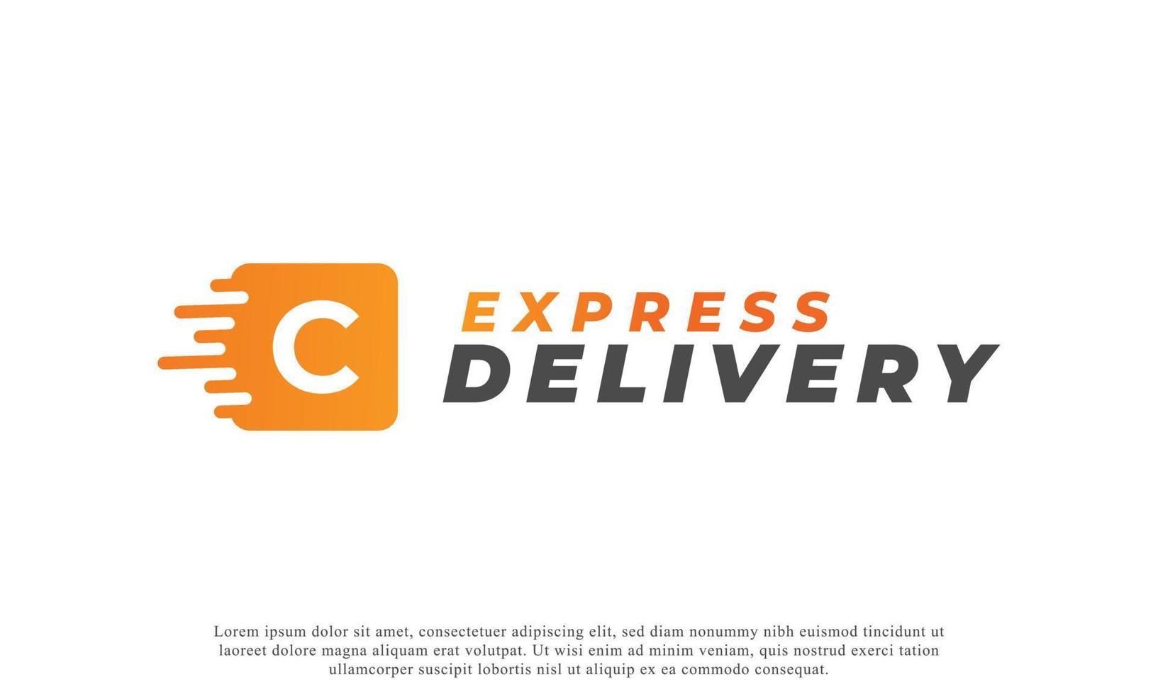 Creative Initial Letter C Logo. Orange Shape C Letter with Fast Shipping Delivery Truck Icon. Usable for Business and Branding Logos. Flat Vector Logo Design Ideas Template Element
