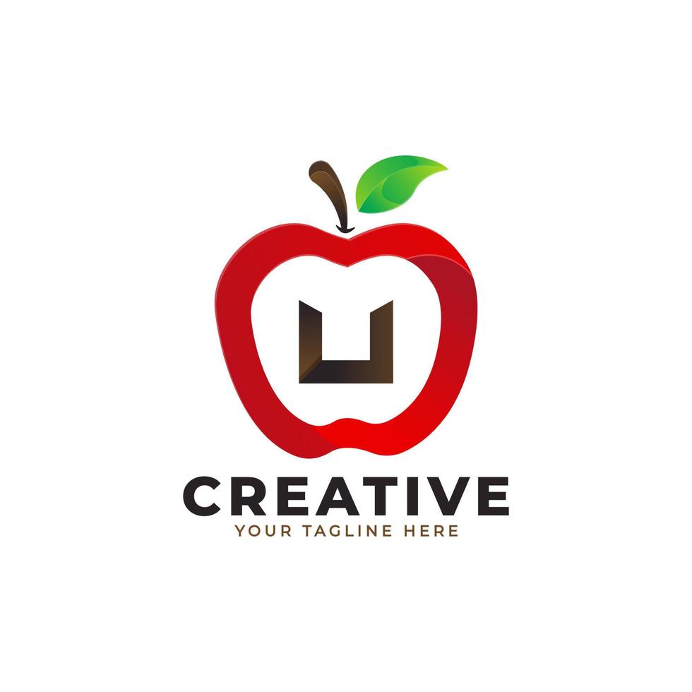 logotipo de la letra u en fruta fresca de manzana con estilo moderno. plantilla de ilustración vectorial de diseños de logotipos de identidad de marca vector