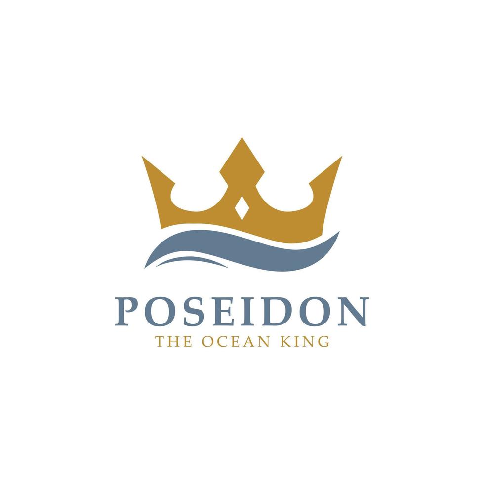 Vector Illustration of Golden Trident Crown with Sea Wave Logo Design Inspiration