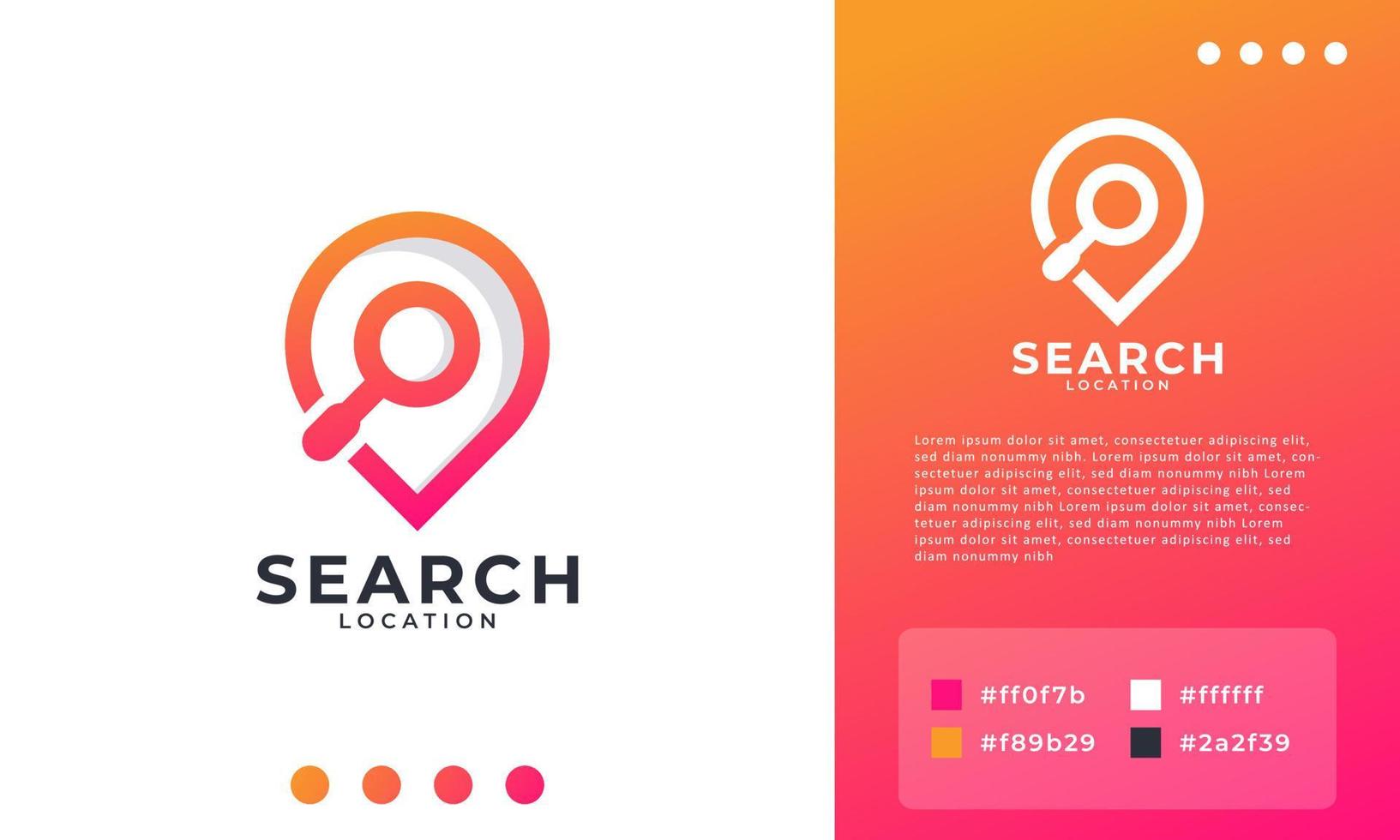 Pin maps symbol. Search internet web with magnifying glass locator vector logo design element