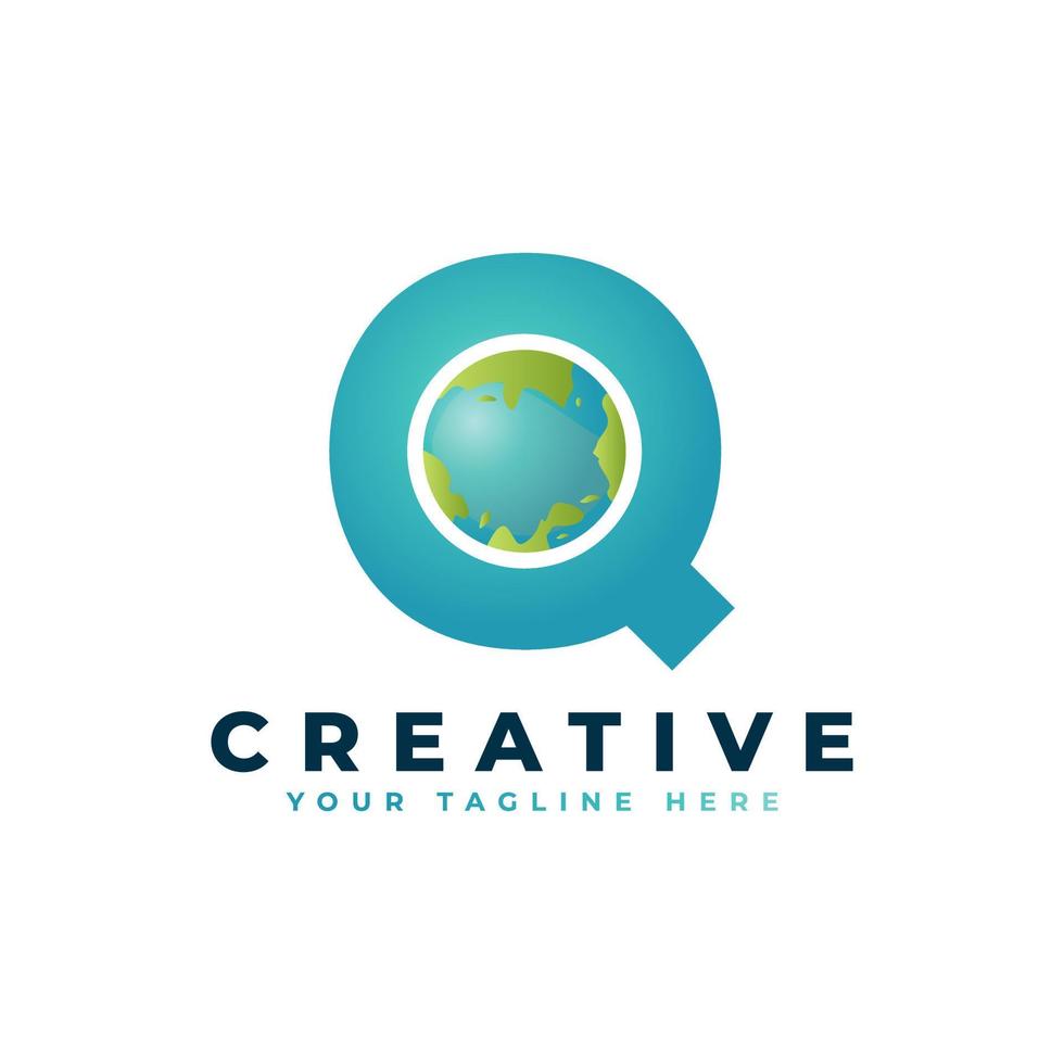 Letter Q Global World Earth Logo Design vector