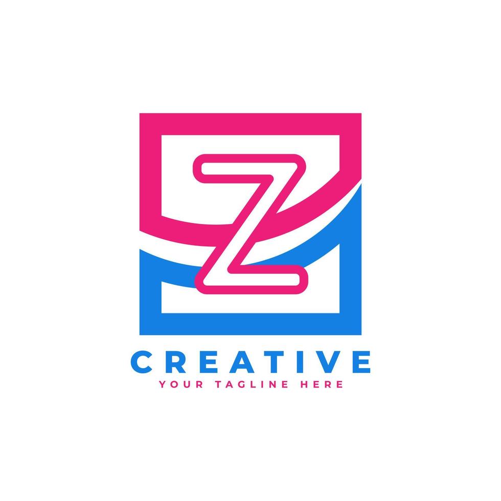 Corporation Letter Z Logo With Square and Swoosh Design and Blue Pink Color Vector Template Element