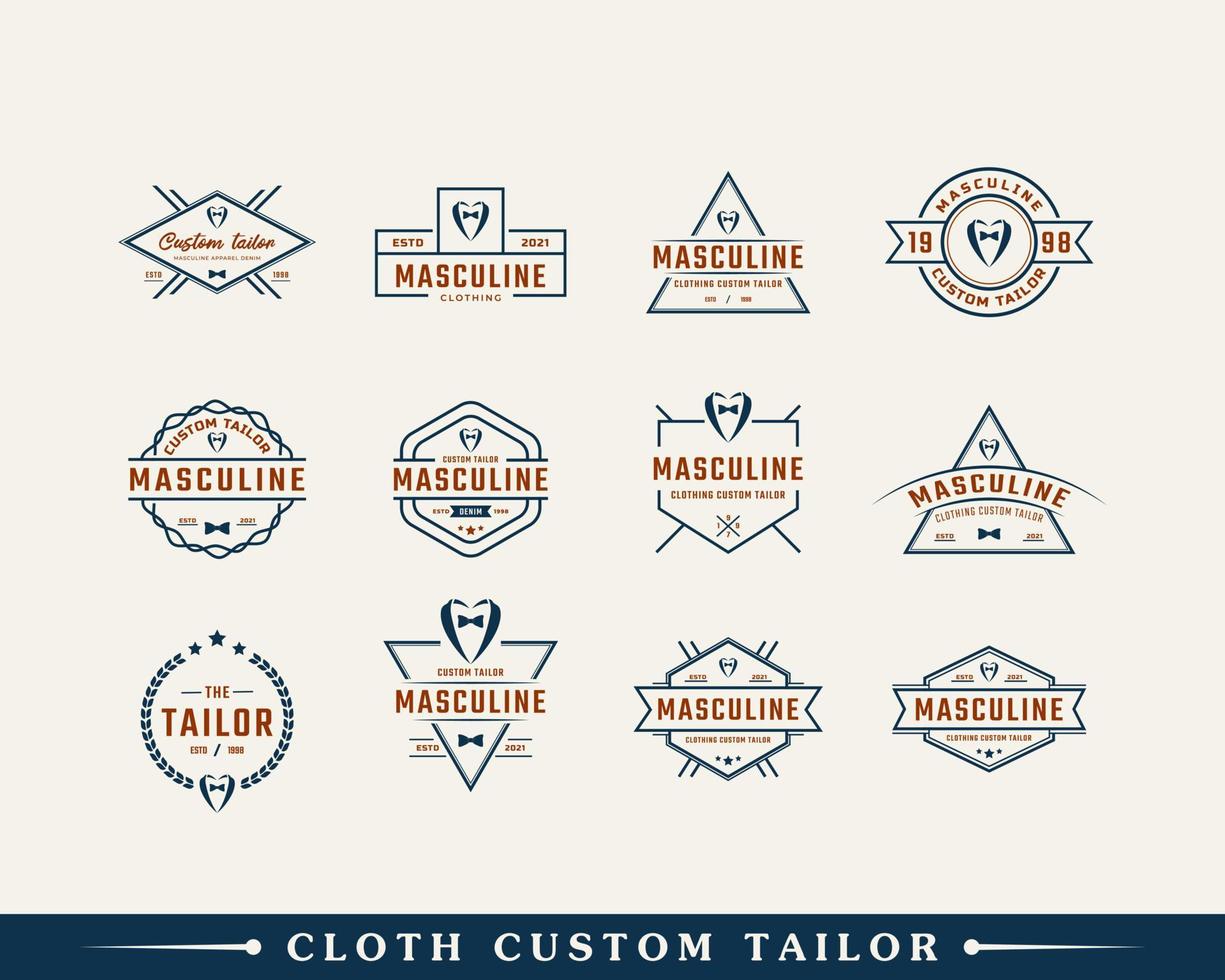 conjunto de insignia de etiqueta retro vintage clásica para caballero de prendas de vestir y elemento de plantilla de diseño de emblema de logotipo masculino vector