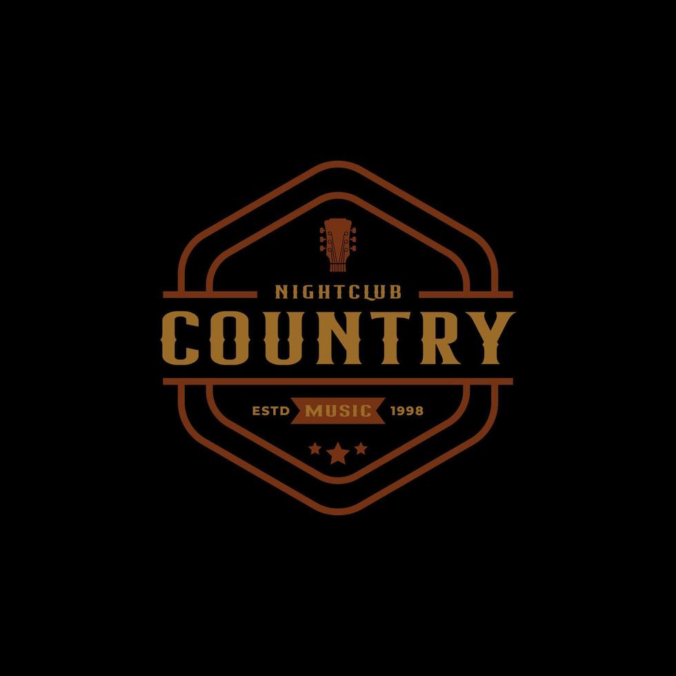 insignia de etiqueta retro vintage clásica para música de guitarra country barra de salón occidental plantilla de diseño de logotipo de vaquero vector