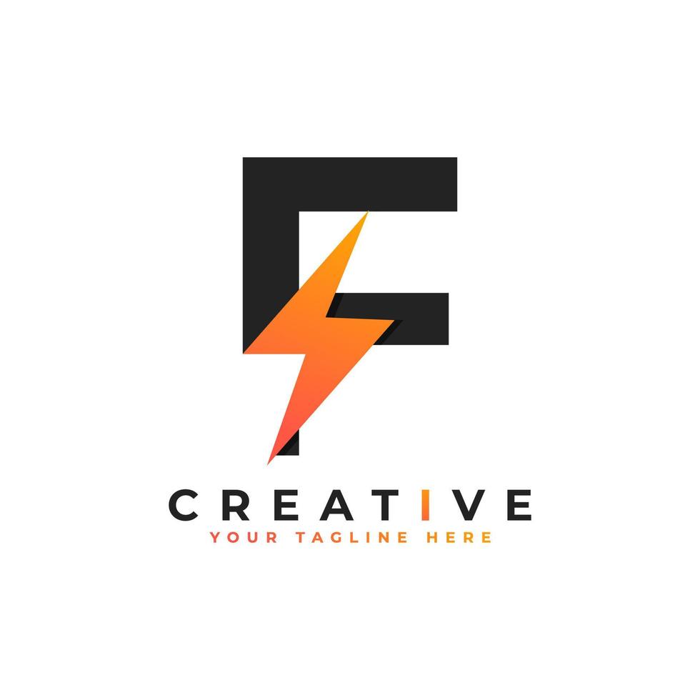 Initial Letter F Logo With Lighting Thunder Bolt. Alphabet Suitable for Fast, Power, Flash, Electric, Identity, Moving and Speed. vector