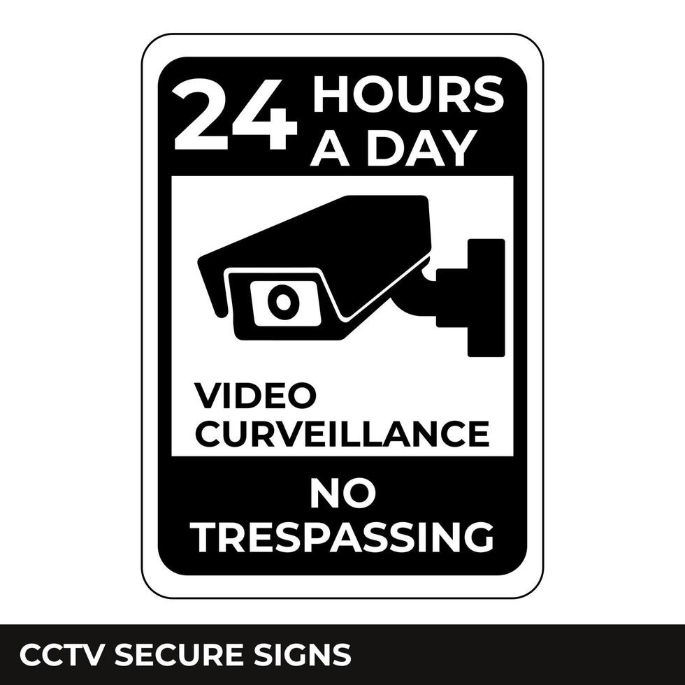 Cctv, Alarm, Monitored And 24 Hour Video Camera Surveillance Sign In Vector, Easy To Use And Print Design Templates vector