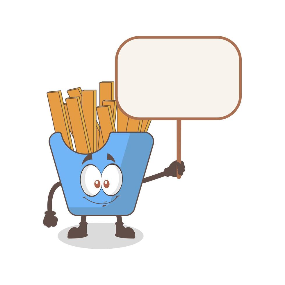 Vector Illustration of Cute French Fries Mascot Holding Board, Suitable Design For Junk Food Or Fast Food Mascot