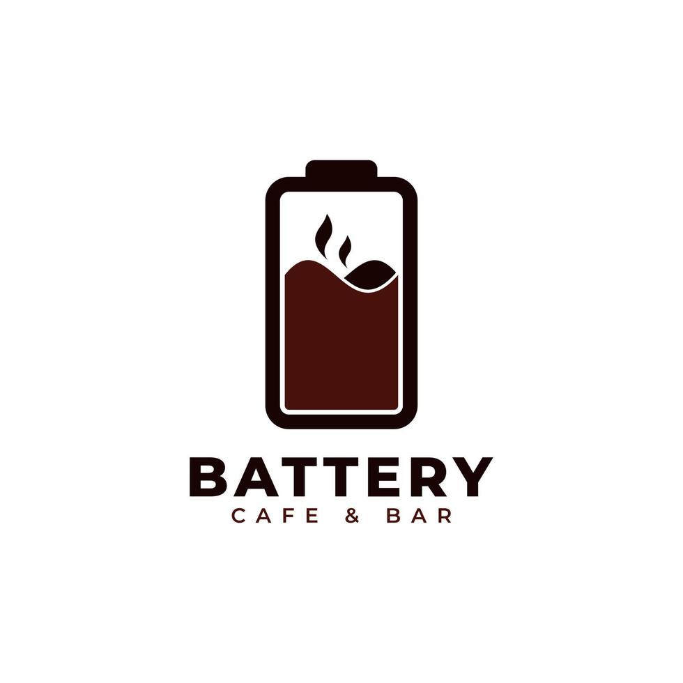 Cafe Energy Charge Logo Design. Battery Combined with Coffee Water Icon Vector Illustration