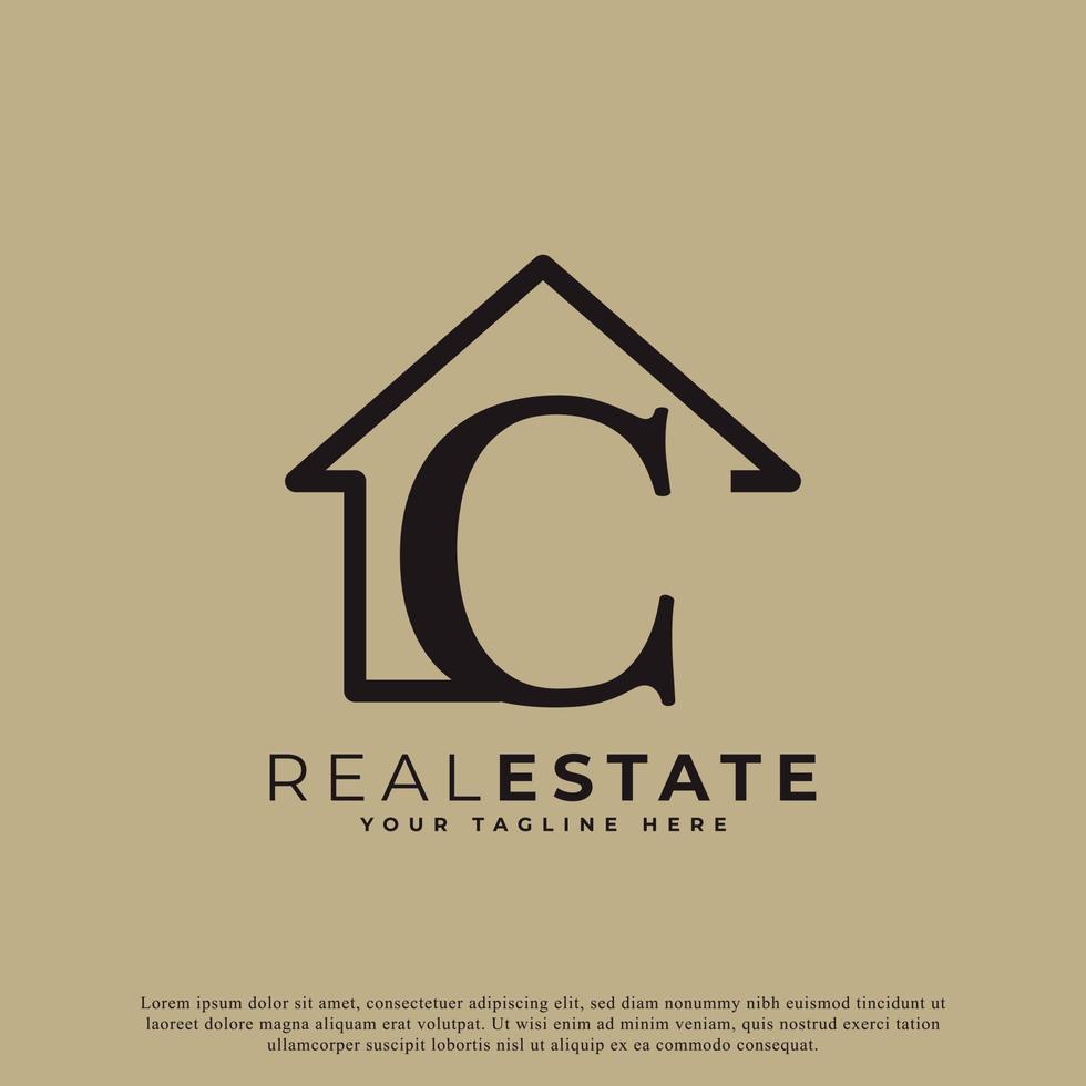 diseño creativo del logotipo de la casa de la letra c. símbolo de la casa estilo lineal geométrico. utilizable para el logotipo de bienes raíces, construcción, arquitectura y construcción vector