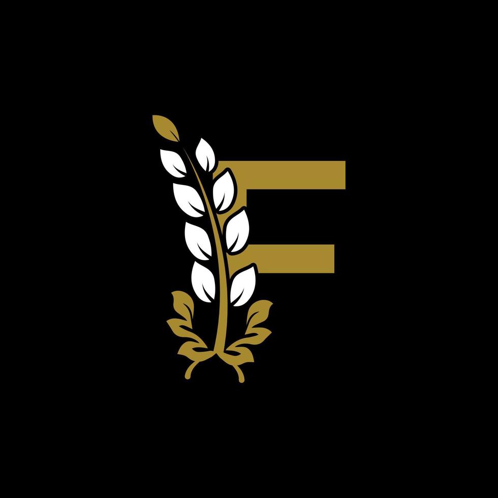 Initial Letter F Linked Monogram Golden Laurel Wreath Logo. Graceful Design for Restaurant, Cafe, Brand name, Badge, Label, luxury identity vector