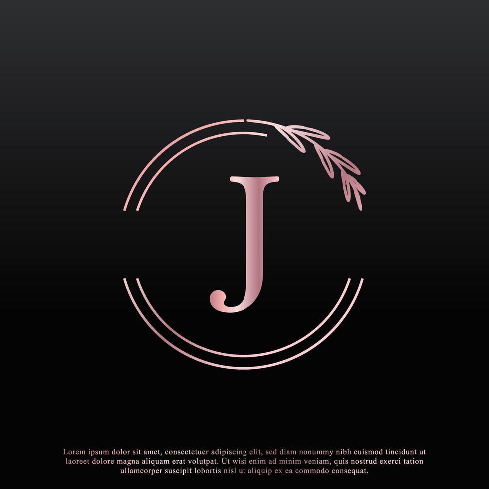 Elegant J Letter Circle Floral Logo with Creative Elegant Leaf Monogram Branch Line and Pink Black Color. Usable for Business, Fashion, Cosmetics, Spa, Science, Medical and Nature Logos. vector