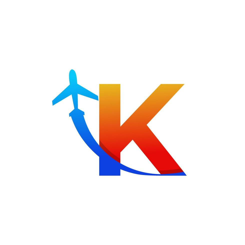 Initial Letter K Travel with Airplane Flight Logo Design Template Element vector