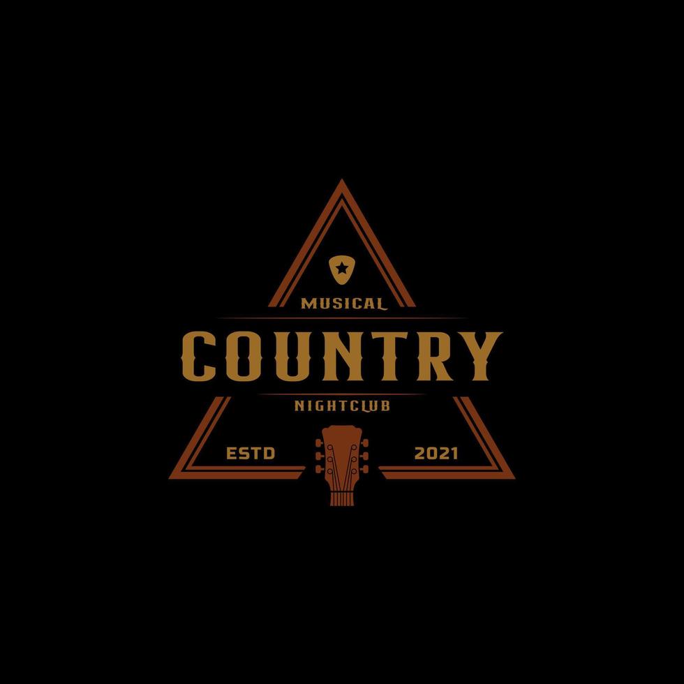 insignia de etiqueta retro vintage clásica para música de guitarra country barra de salón occidental plantilla de diseño de logotipo de vaquero vector