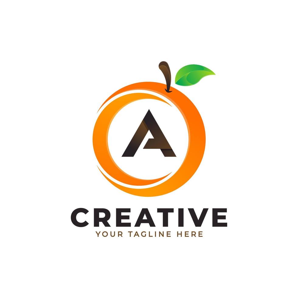 Letter A logo in fresh Orange Fruit with Modern Style. Brand Identity Logos Designs Vector Illustration Template