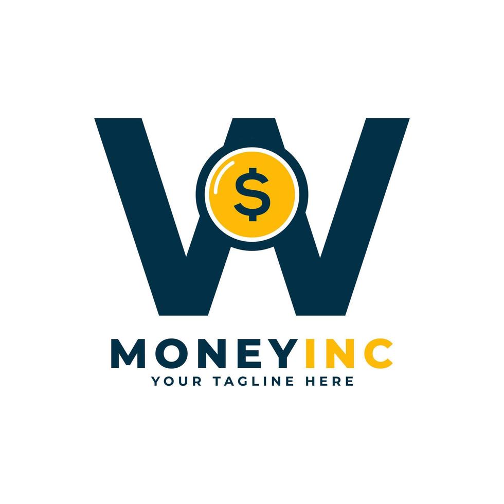 Cash Logo. Letter W with Coin Money Logo Design Template vector