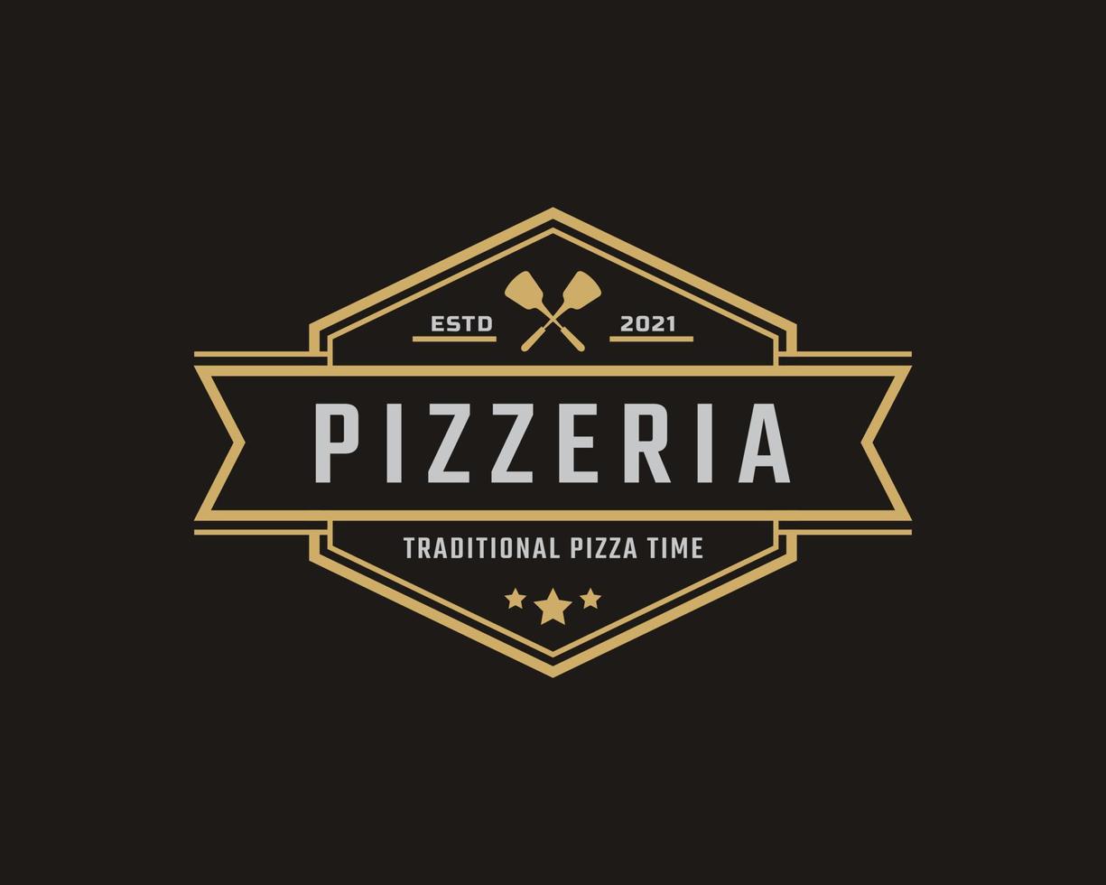 emblema clásico vintage insignia espátula pizza pizzería logotipo diseño inspiración vector