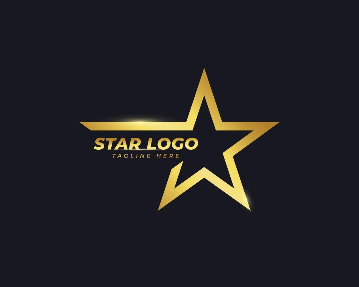 Golden Star Logo Vector Design Template in elegant Style with Black Background