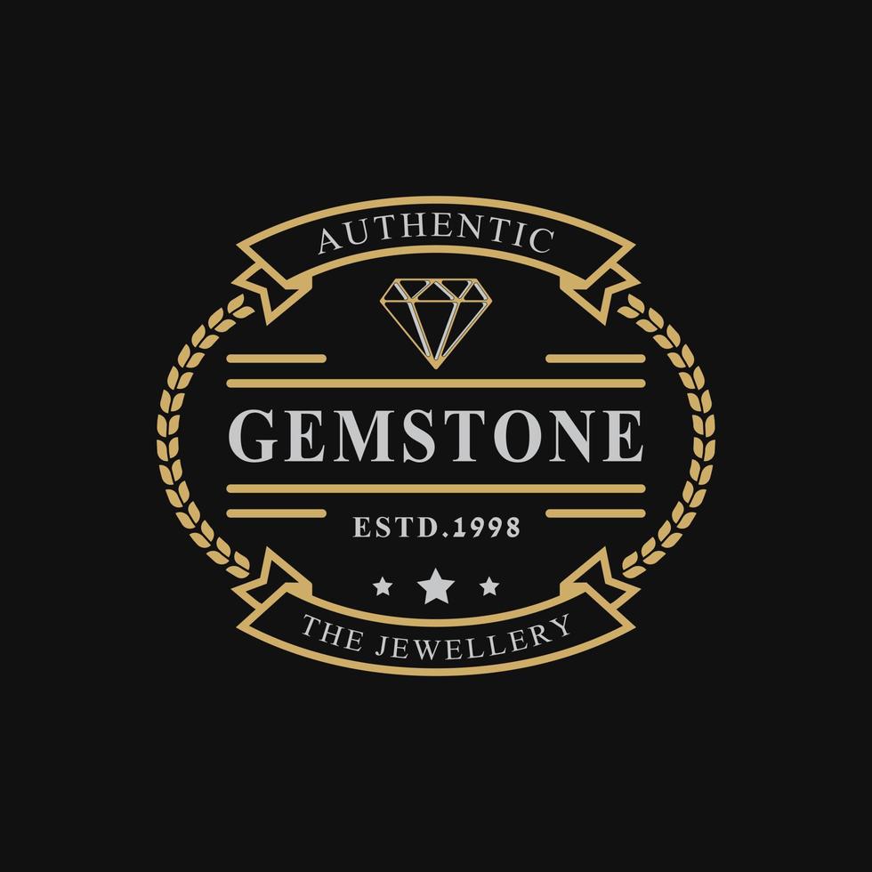 insignia retro vintage para línea de lujo arte diamante gema joyería logotipo emblema diseño símbolo vector