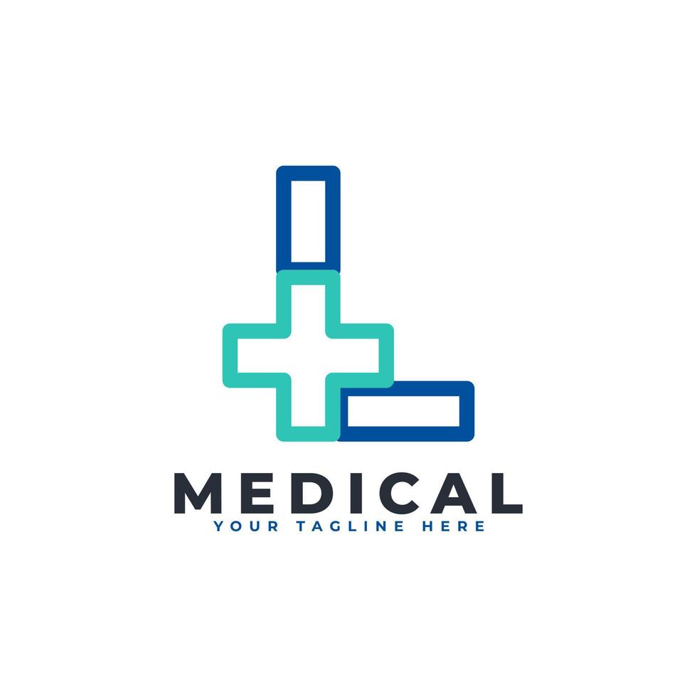 letra l cruz más logotipo. estilo lineal. utilizable para logotipos comerciales, científicos, sanitarios, médicos, hospitalarios y naturales. vector