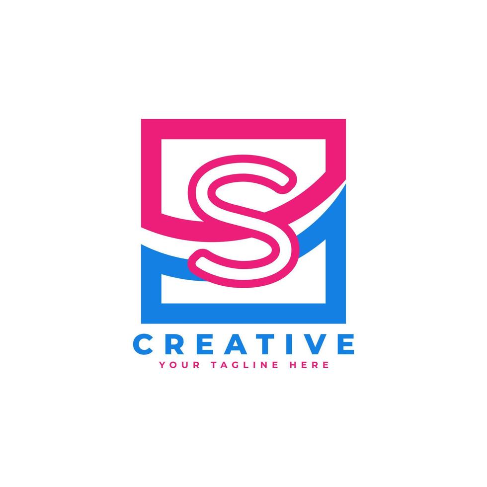 Corporation Letter S Logo With Square and Swoosh Design and Blue Pink Color Vector Template Element