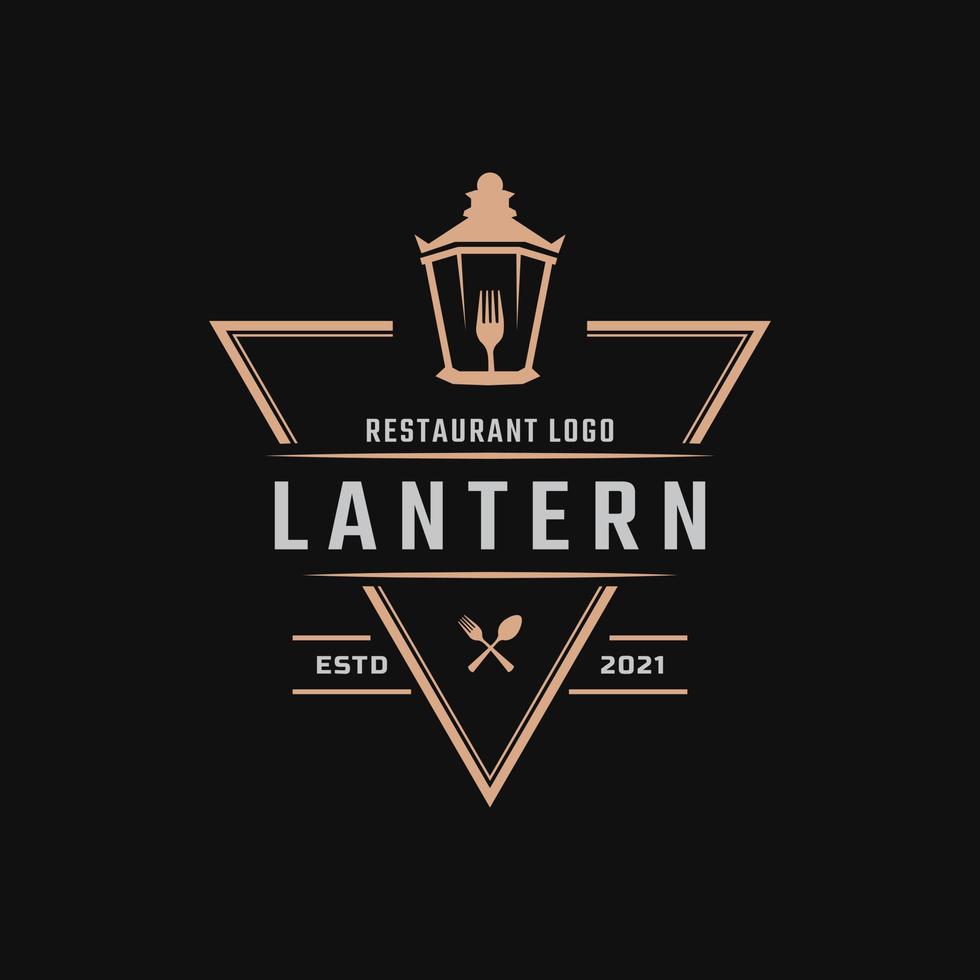 Classic Vintage Retro Label Badge for Lantern Post Street Lamp with Fork Restaurant Logo Design Inspiration vector
