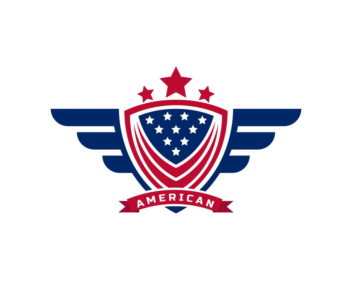 Emblem American Veteran Flag Emblem Wings with Shield Patriotic Logo Design Template Element vector