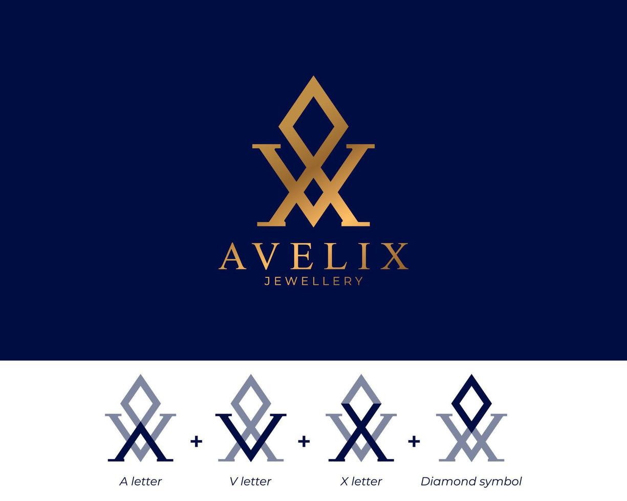 Initial letter AVX with diamond symbol linked logo design template element. Vector eps 10