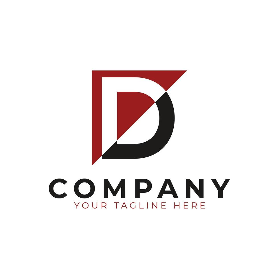 Abstract Logo Combines Triangle and Letter D. Black and Red Geometric House Symbol Linked with Cutout Style. Usable for Construction Architecture Building Logo. Flat Vector Logo Design Ideas Template