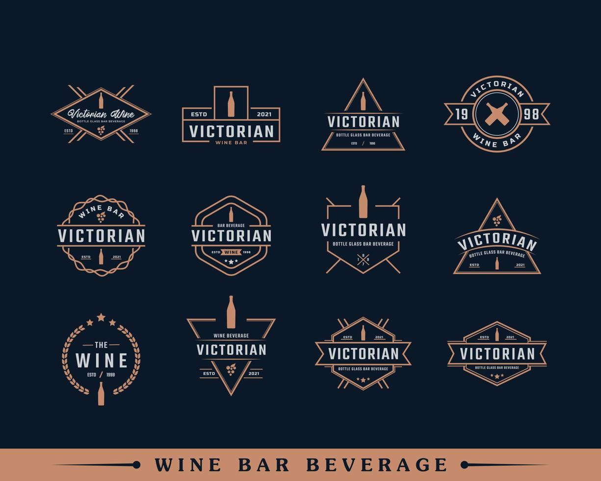 Set of Luxury Vintage Retro Label Badge Emblem Floral Victorian Wine Bottle Glass Bar Beverage Logo Design inspiration vector