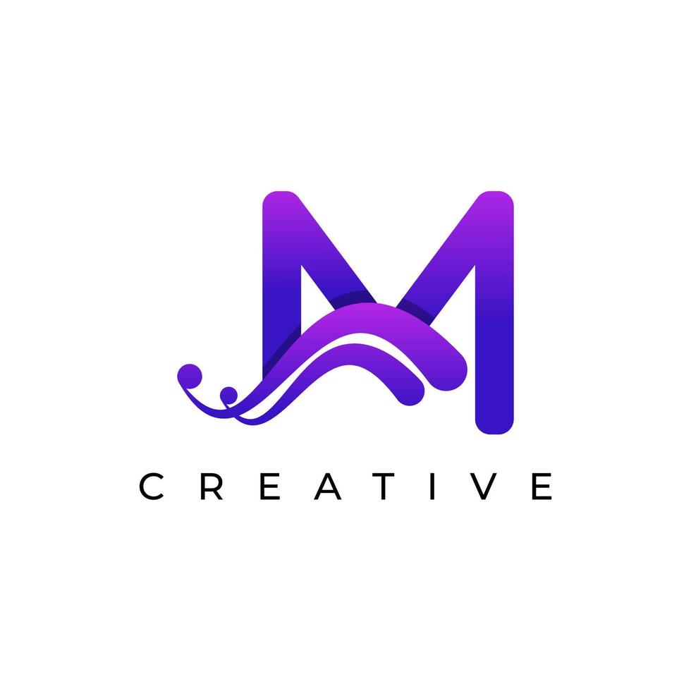 Corporation Initial M Letter Logo With Creative Swoosh Liquid Gradient Color, Vector Template Element