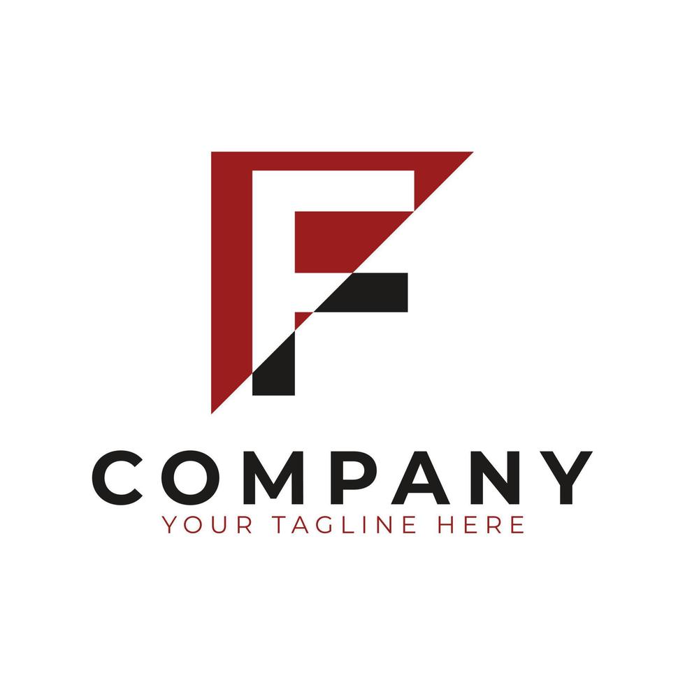 Abstract Logo Combines Triangle and Letter F. Black and Red Geometric House Symbol Linked with Cutout Style. Usable for Construction Architecture Building Logo. Flat Vector Logo Design Ideas Template