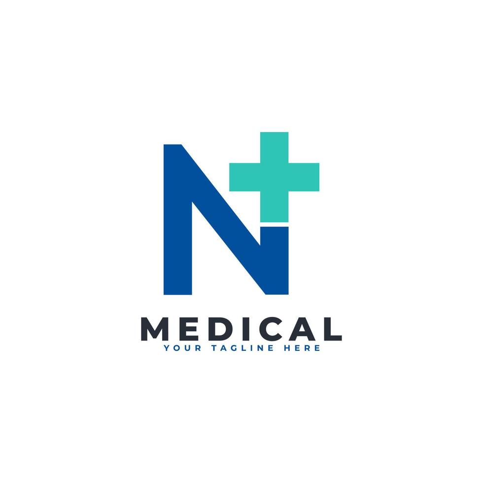Letter N cross plus logo. Usable for Business, Science, Healthcare, Medical, Hospital and Nature Logos. vector
