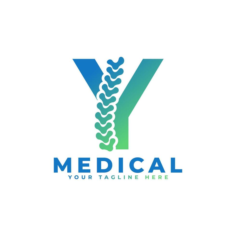 letra y con el logotipo de la columna vertebral del icono. utilizable para logotipos comerciales, científicos, sanitarios, médicos, hospitalarios y naturales. vector
