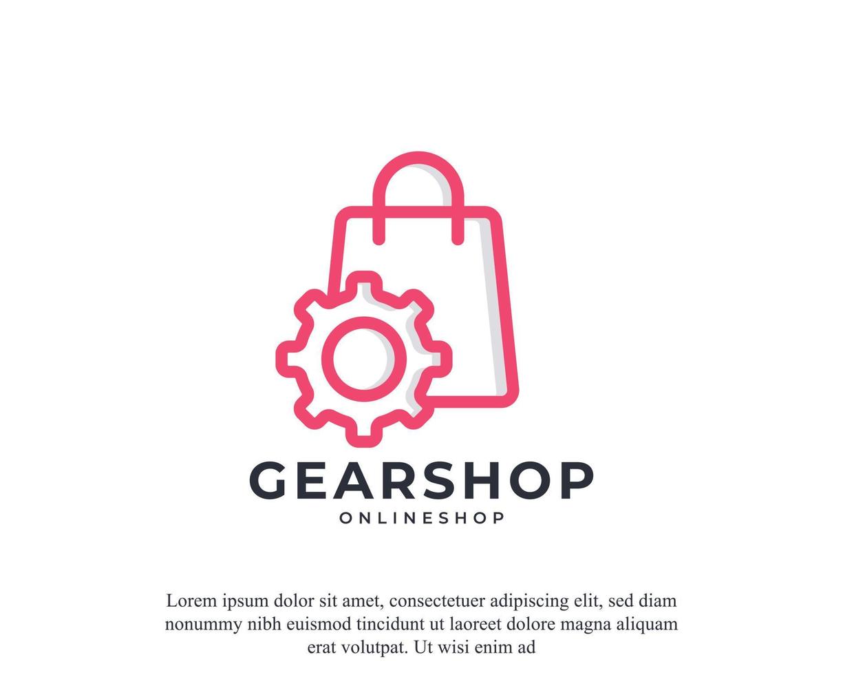 Tech Shop Icon. Gear Shop and Shopping Logo Design. Geometric Shape with Linear Style Element vector