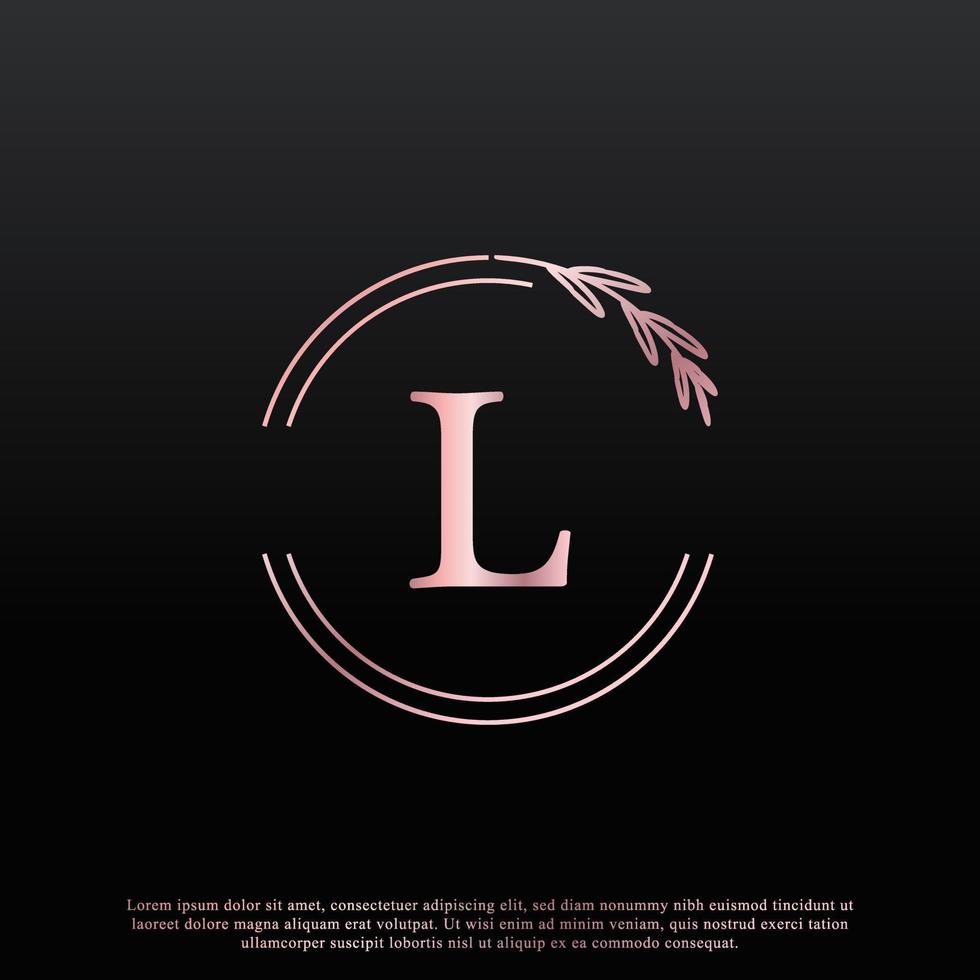 Elegant L Letter Circle Floral Logo with Creative Elegant Leaf Monogram Branch Line and Pink Black Color. Usable for Business, Fashion, Cosmetics, Spa, Science, Medical and Nature Logos. vector
