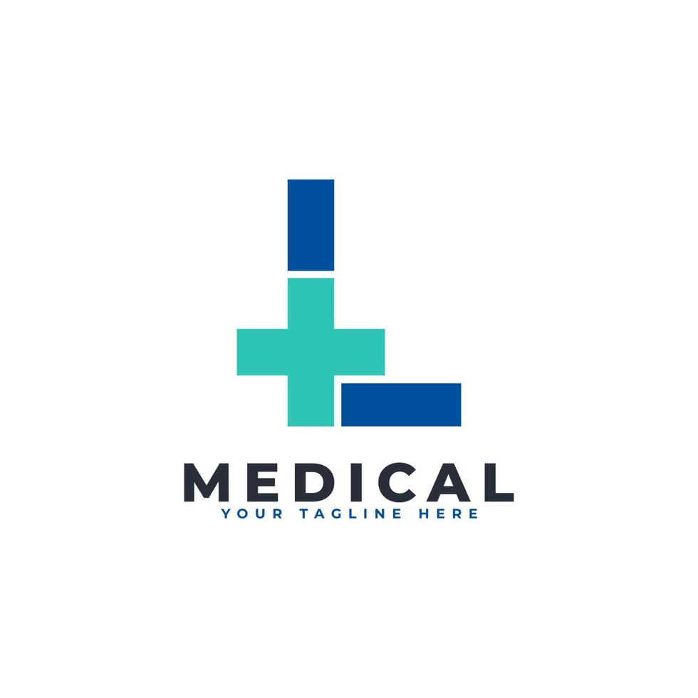 Letter L cross plus logo. Usable for Business, Science, Healthcare, Medical, Hospital and Nature Logos. vector