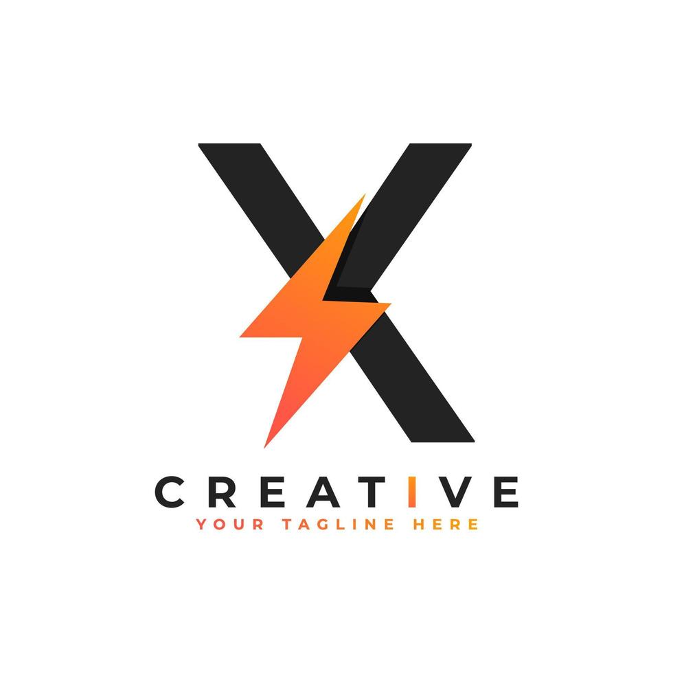 Initial Letter X Logo With Lighting Thunder Bolt. Alphabet Suitable for Fast, Power, Flash, Electric, Identity, Moving and Speed. vector