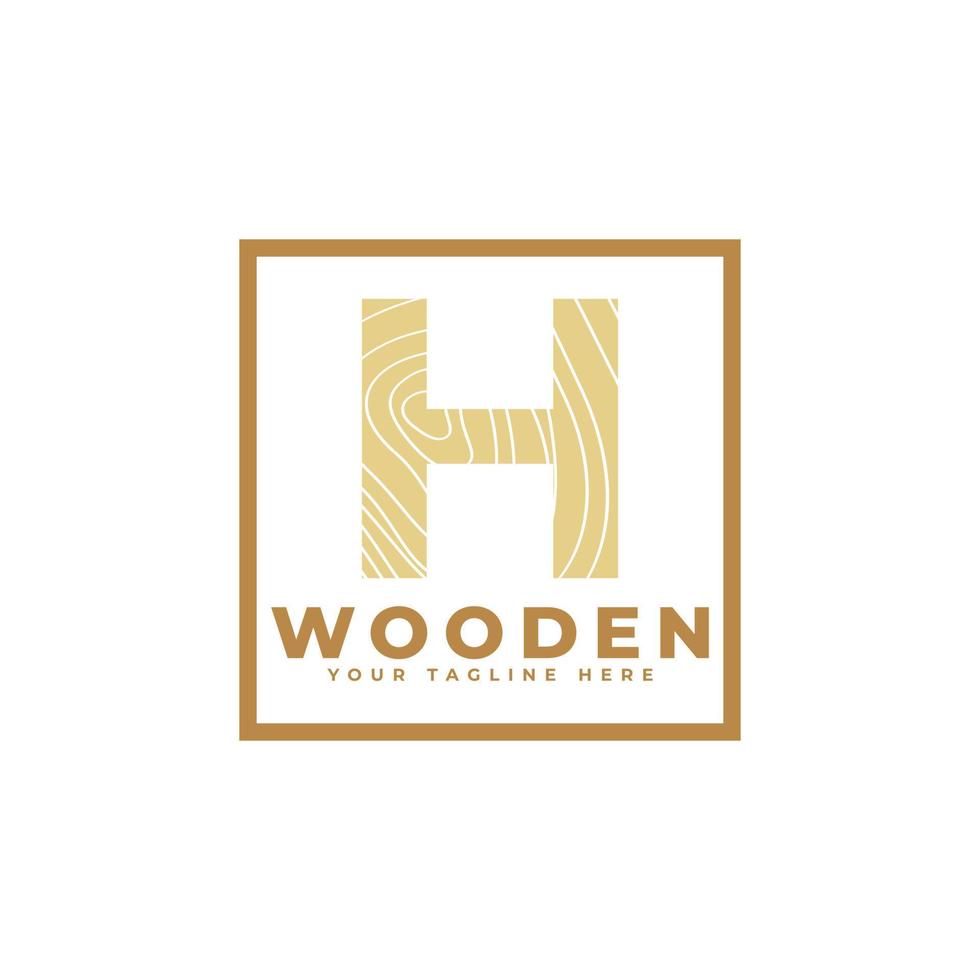 letra h con textura de madera y logotipo de forma cuadrada. utilizable para logotipos de negocios, arquitectura, bienes raíces, construcción y construcción vector