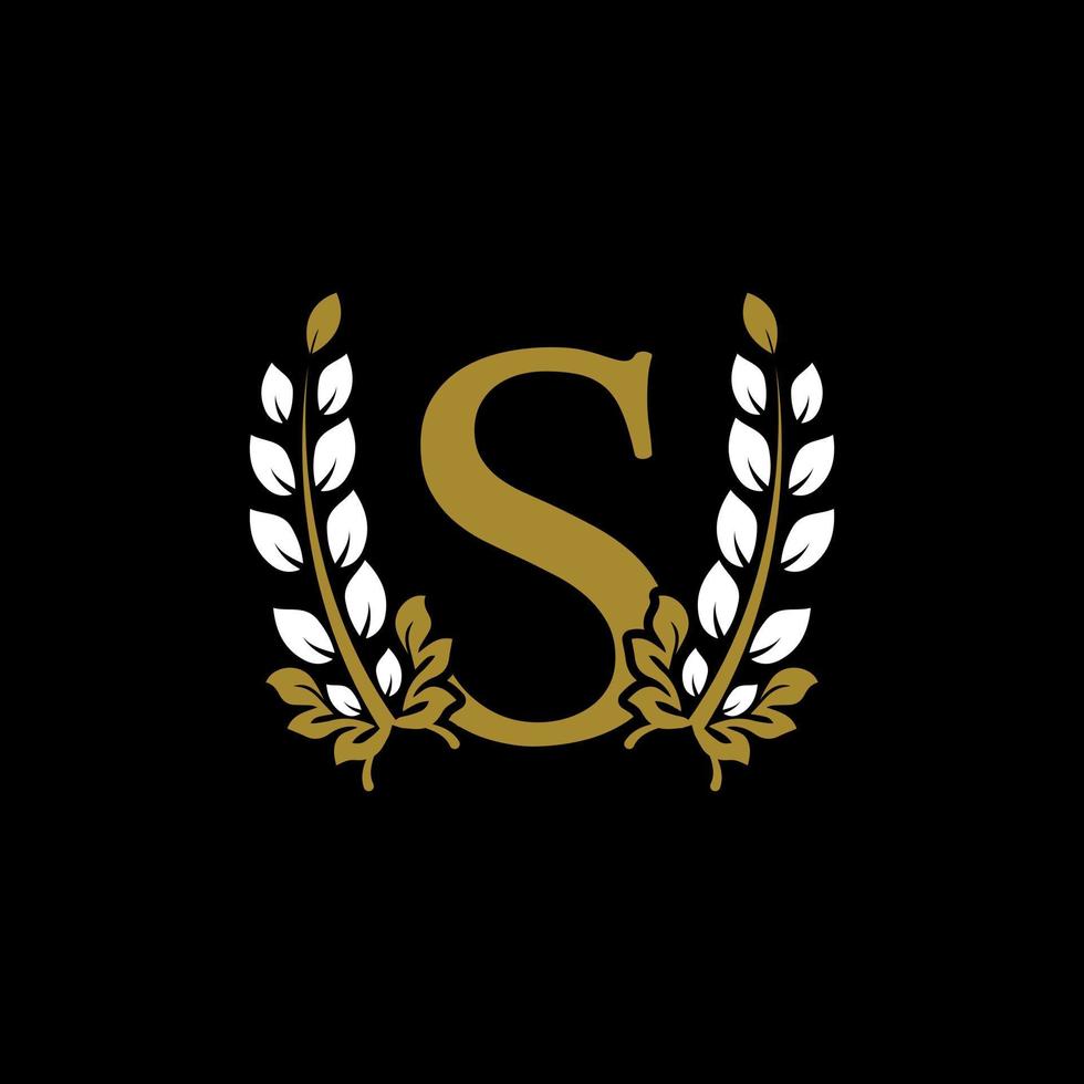 Initial Letter S Linked Monogram Golden Laurel Wreath Logo. Graceful Design for Restaurant, Cafe, Brand name, Badge, Label, luxury identity vector