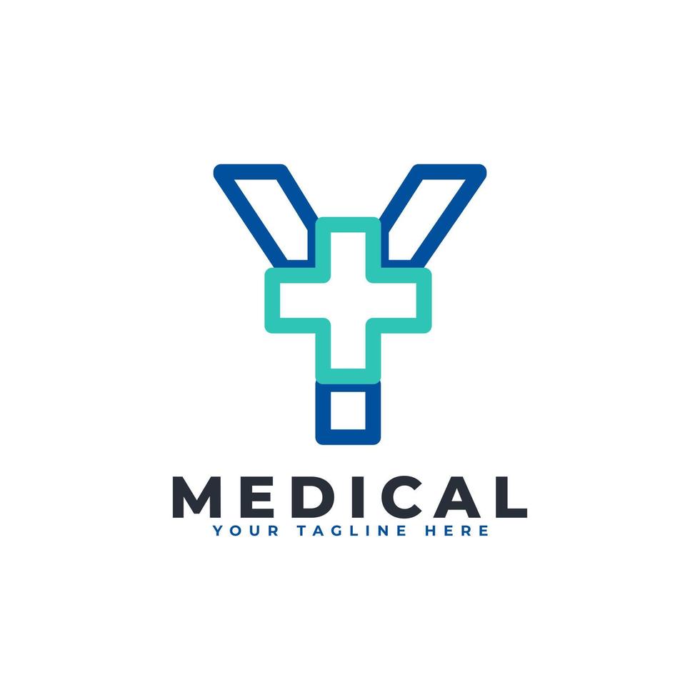 letra y cruz más logotipo. estilo lineal. utilizable para logotipos comerciales, científicos, sanitarios, médicos, hospitalarios y naturales. vector