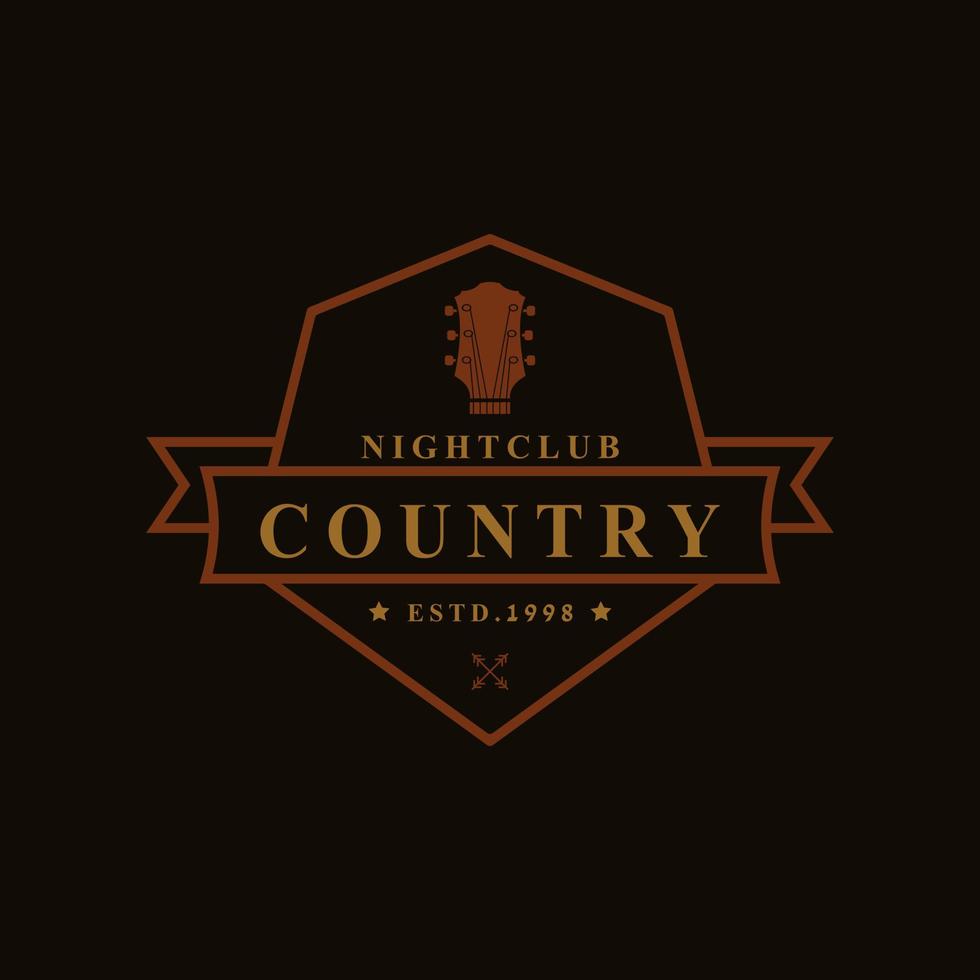 insignia retro vintage para música de guitarra country western saloon bar cowboy logo emblema símbolo vector