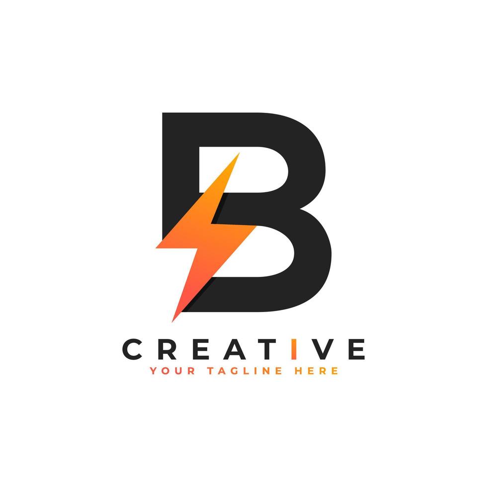 Initial Letter B Logo With Lighting Thunder Bolt. Alphabet Suitable for Fast, Power, Flash, Electric, Identity, Moving and Speed. vector