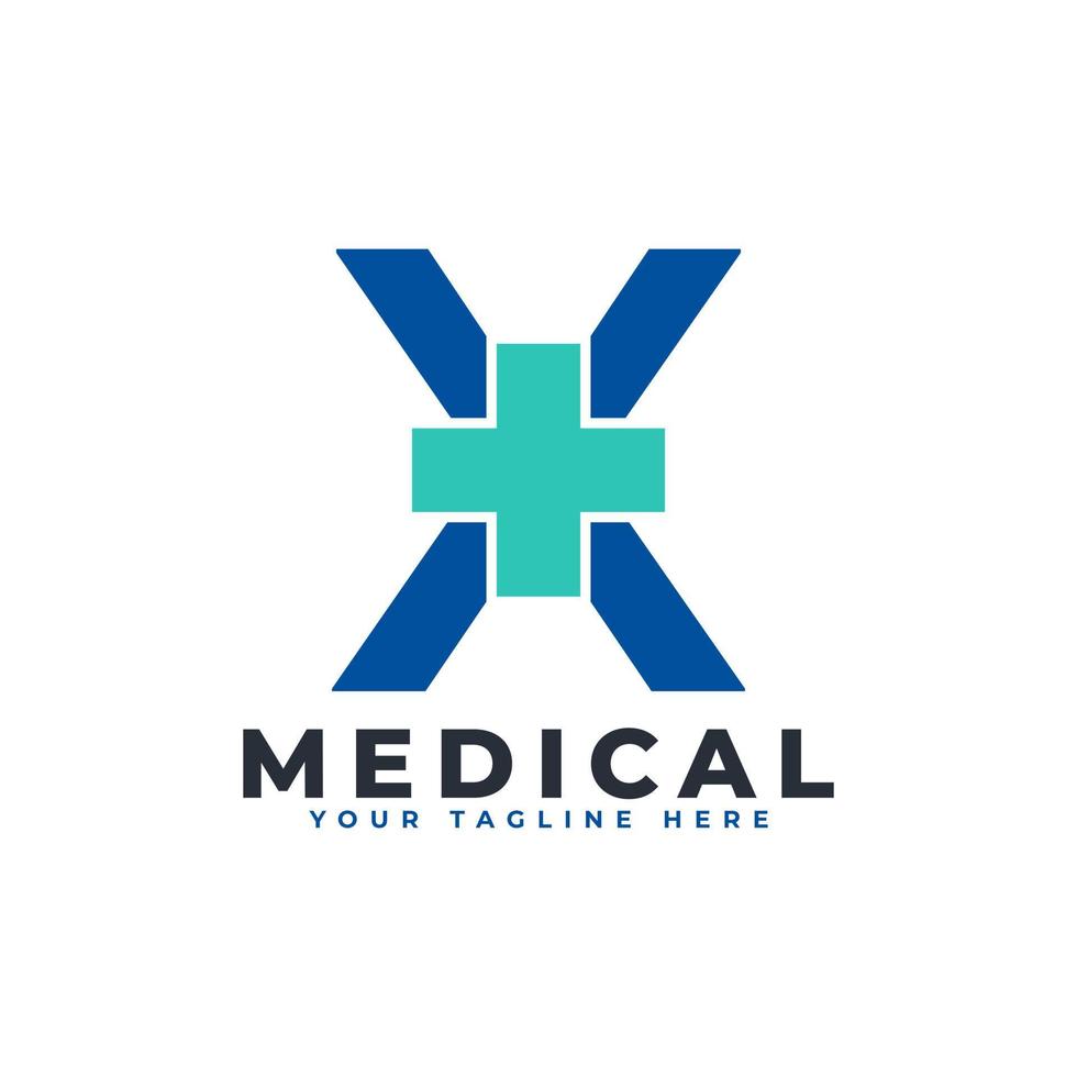 letra x cruz más logo. utilizable para logotipos comerciales, científicos, sanitarios, médicos, hospitalarios y naturales. vector