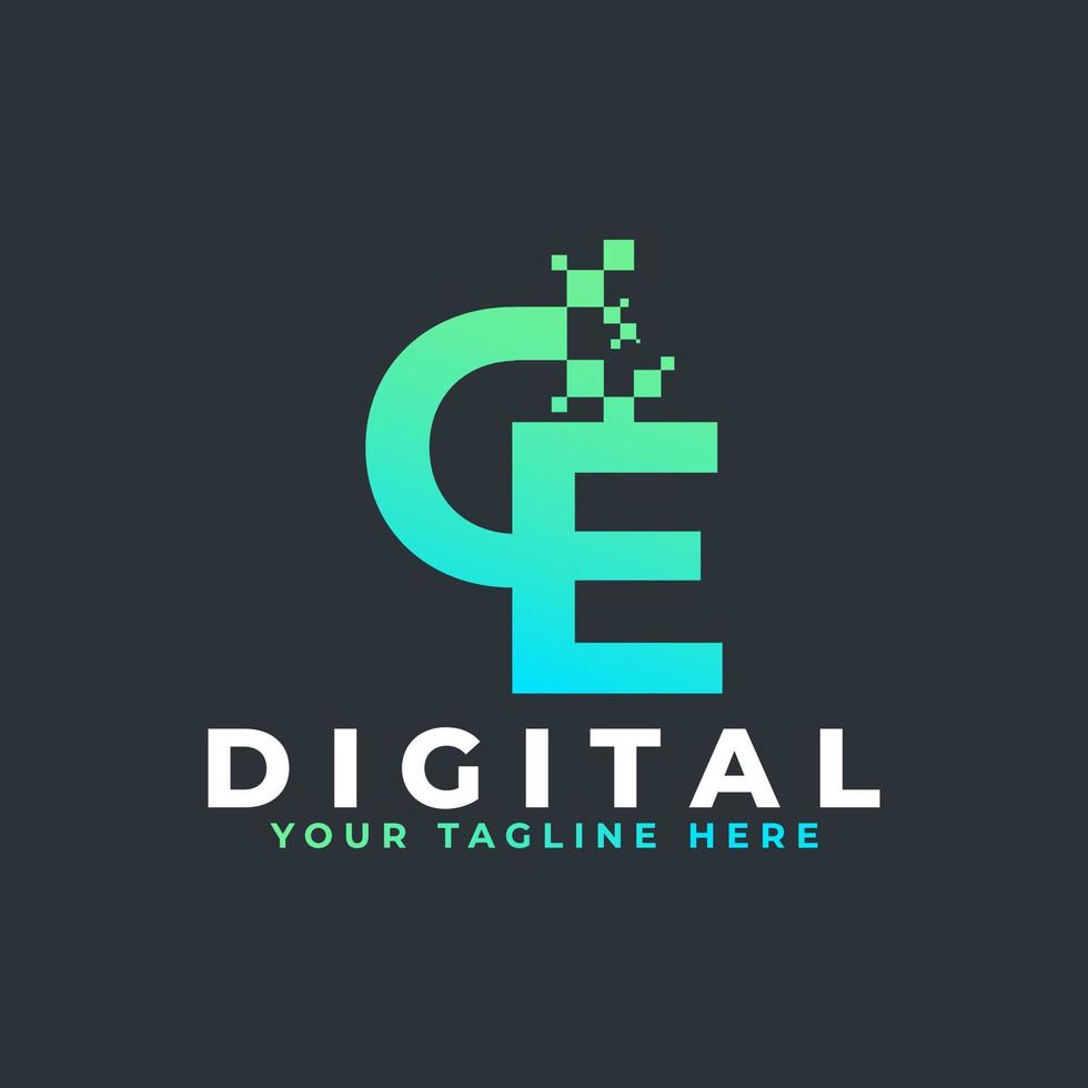 Tech Letter CE Logo. Blue and Green Geometric Shape with Square Pixel Dots. Usable for Business and Technology Logos. Design Ideas Template Element. vector