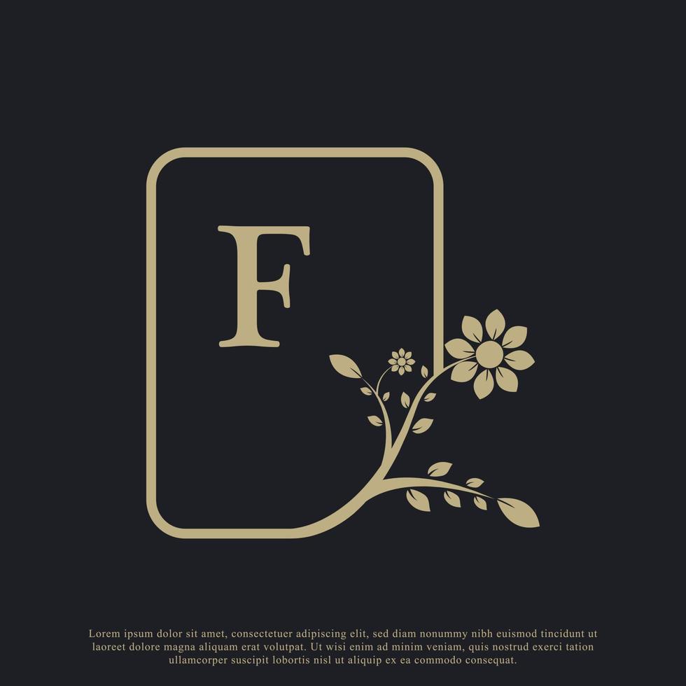 la plantilla del logotipo de lujo del monograma de la letra f del rectángulo florece. adecuado para la marca natural, ecológica, joyería, moda, personal o corporativa. vector