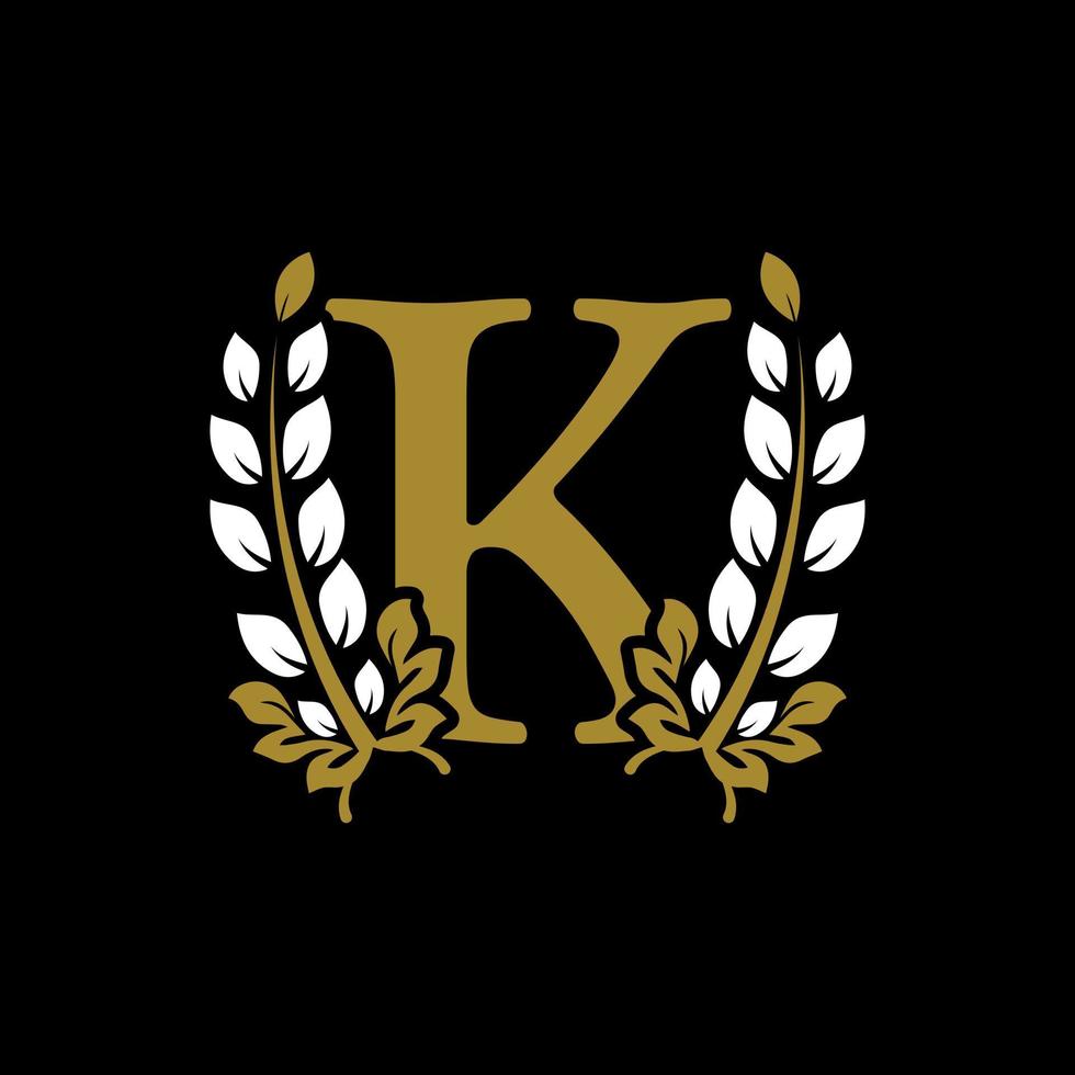 Initial Letter K Linked Monogram Golden Laurel Wreath Logo. Graceful Design for Restaurant, Cafe, Brand name, Badge, Label, luxury identity vector